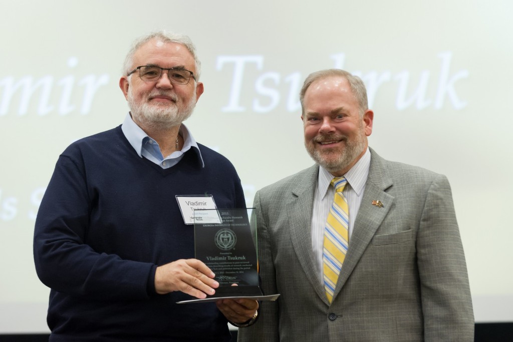 VVT (left) gets GT Outstanding Faculty Research Author Award from Vice-President for Research, Steve Cross (right).